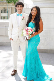 Strapless Mermaid Sleeveless Lace Long Prom Dress