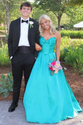 A-Line Strapless Twist Neck Sleeveless Satin Long Prom Dress