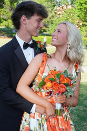 Stunning A-Line Straps Empire-Waist Print Sleeveless Long Prom Dress