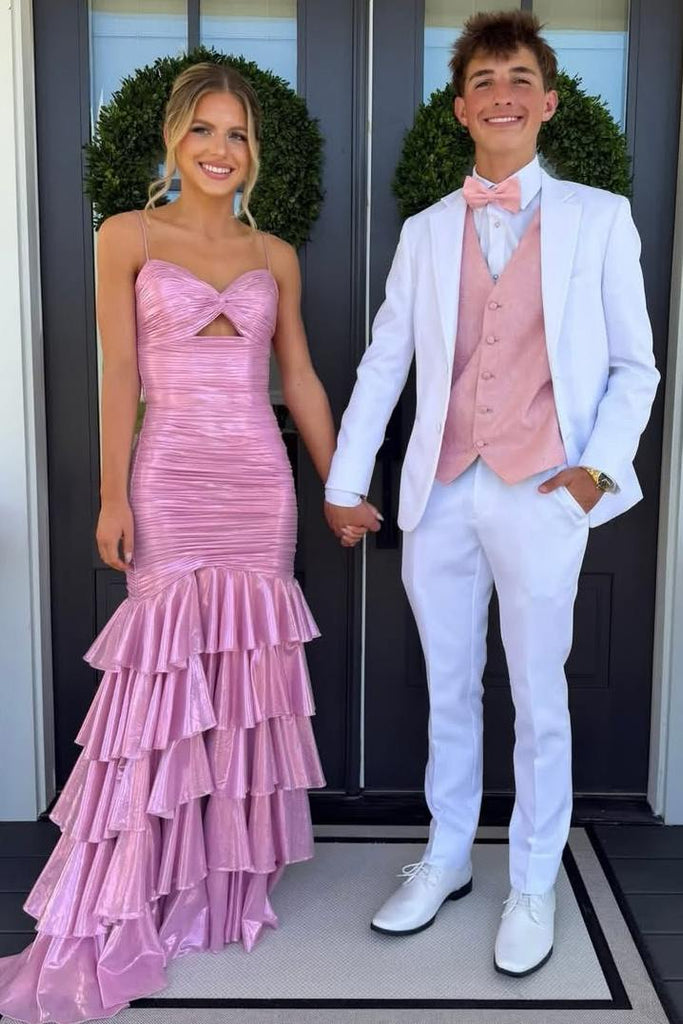 Spaghetti Straps V-Neck Ruffles Metallic Sleeveless Long Prom Dress Spaghetti Straps V-Neck Ruffles Metallic Sleeveless Long Prom Dress