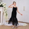Vestido de Festa para Menina com Alças Finas em Tule com Lantejoulas Pretas em Forma de Sereia, Comprimento Chá - 8T / Black