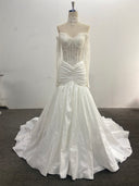 Mermaid Wedding Dress Off Shoulder Lace Beaded Back Chains Chapel High Neck