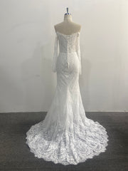 Mermaid Lace Wedding Dress Two Piece Off Shoulder Detachable Tulle Overskirt