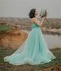 Vestido de gala de tul con corsé color menta