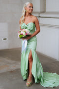 Mint Strapless Sweetheart Mermaid Satin Sleeveless Long Prom Dress
