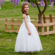 Многослойное бальное платье из кружевного тюля без рукавов с цветочным узором для девочек для первого причастия
