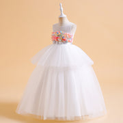 Vestido de fiesta de tul con rosas transparentes, vestido largo de boda con flores para niña, desfile de fiesta de cumpleaños