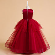 Princesa vestido de baile em camadas tule vermelho casamento flor gilr vestido festa de aniversário