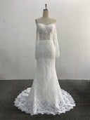 Mermaid Lace Wedding Dress Two Piece Off Shoulder Detachable Tulle Overskirt