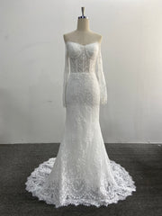 Mermaid Lace Wedding Dress Two Piece Off Shoulder Detachable Tulle Overskirt