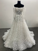 Off Shoulder Wedding Dress A-line 3D Floral Lace Tulle Corset Detachable Long Sleeve