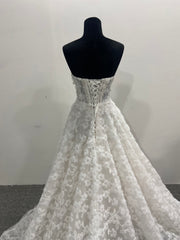 Off Shoulder Wedding Dress A-line 3D Floral Lace Tulle Corset Detachable Long Sleeve