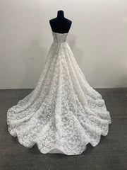 Off Shoulder Wedding Dress A-line 3D Floral Lace Tulle Corset Detachable Long Sleeve