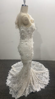 3D Floral Lace Mermaid Wedding Dress Off Shoulder Long Sleeve Sweetheart Lace Up