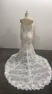 3D Floral Lace Mermaid Wedding Dress Off Shoulder Long Sleeve Sweetheart Lace Up