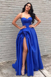 A-Line Empire-Waist Strapless Long Formal Prom Dress with Slit
