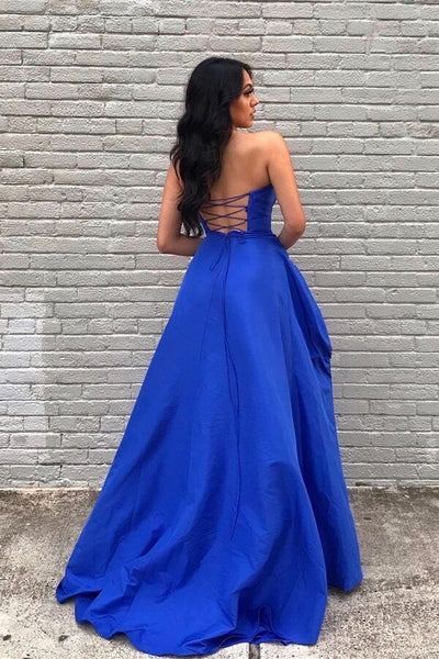 A-Line Empire-Waist Strapless Long Formal Prom Dress with Slit
