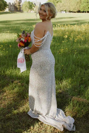 Strapless Beaded Scoop Long Prom Dress with Slit