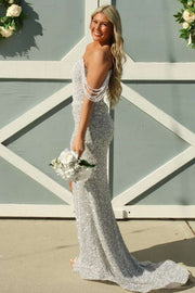 Strapless Beaded Scoop Long Prom Dress with Slit