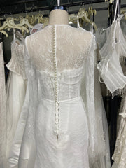 Beading Lace Wedding Dress Long Sleeve Trumpet Buttons Sweep