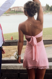 Pink Strapless Sweetheart Lace Sleeveless Short Homecoming Dress