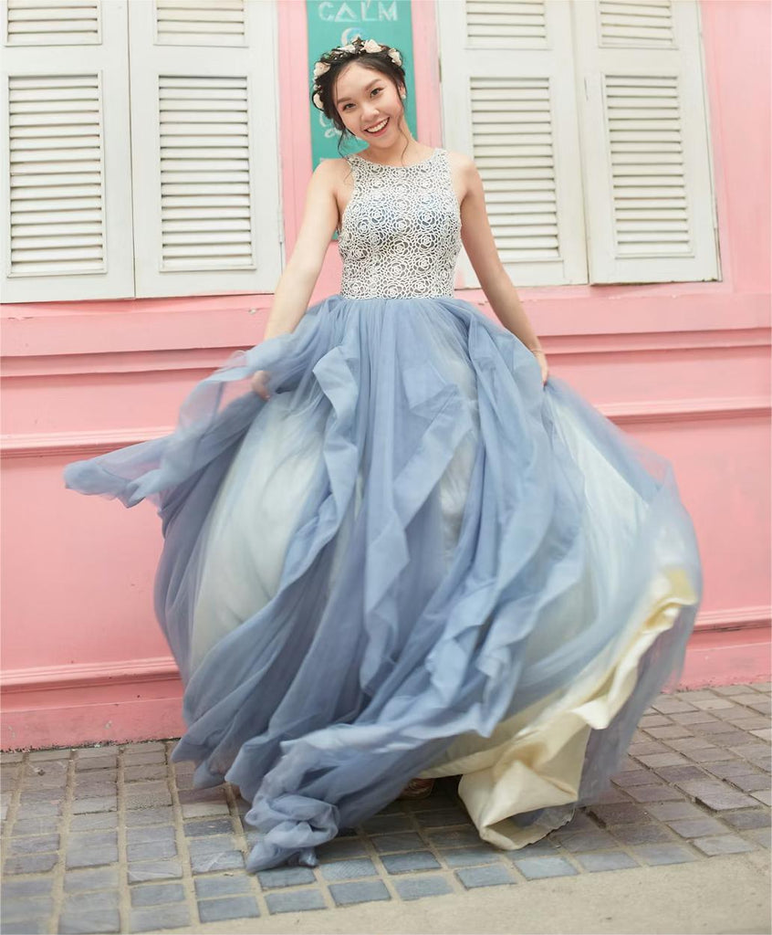 blue ruffle wedding guest dress Ever-Pretty Flutter Sleeve Ruched Waist High-Low Chiffon Budget Bridesmaid Dress