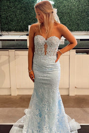 Trumpet Beaded Lace Strapless Sweetheart Keyhole Long Prom Dress