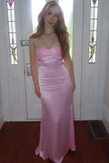 Sheath Lace-up Spaghetti Straps Sweetheart Sequins Satin Prom Dress