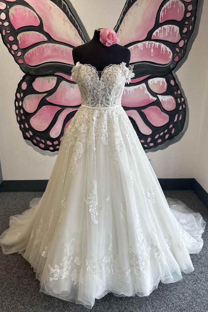 off the shoulder empire waist wedding dress Empire Waist Organza Ballroom Wedding Gown with Swag Sleeve