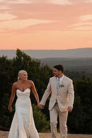 Strapless A-Line Satin Sleeveless Pleated Simple Wedding Dress