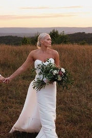 Strapless A-Line Satin Sleeveless Pleated Simple Wedding Dress