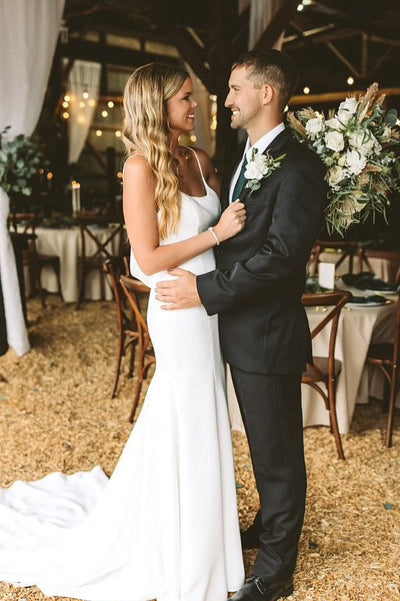 Sleeveless Satin Long Beach Wedding Dress