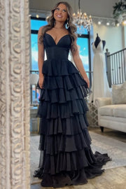 V-Neck Layered Chiffon Sleeveless Long Prom Dress