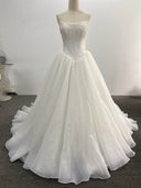 Strapless Beaded Wedding Dress Corset Ball Gown Organza Pleated Skirt