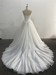 Strapless Beaded Wedding Dress Corset Ball Gown Organza Pleated Skirt