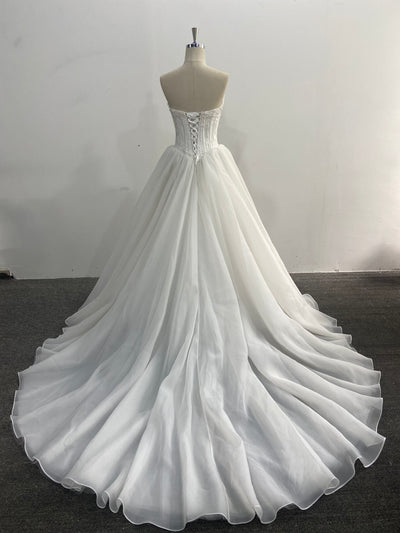 Strapless Beaded Wedding Dress Corset Ball Gown Organza Pleated Skirt