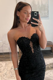 Trumpet Beaded Lace Strapless Sweetheart Keyhole Long Prom Dress