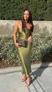 Strapless Liquid Satin Column Gown