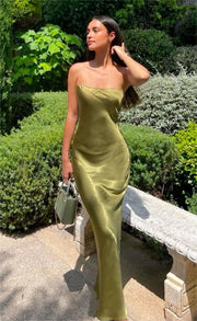 Strapless Liquid Satin Column Gown