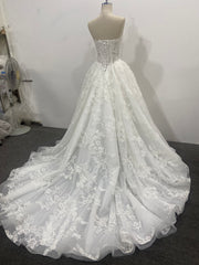 Lace Ball Gown Wedding Dress Strapless Sweetheart Corset Back Pleated