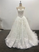 Lace Ball Gown Wedding Dress Strapless Sweetheart Corset Back Pleated