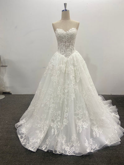 Lace Ball Gown Wedding Dress Strapless Sweetheart Corset Back Pleated