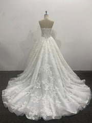 Lace Ball Gown Wedding Dress Strapless Sweetheart Corset Back Pleated