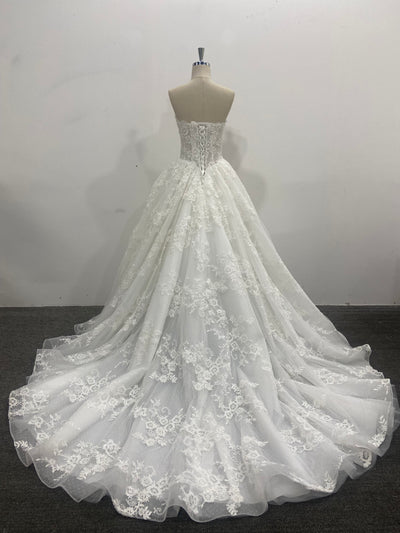 Lace Ball Gown Wedding Dress Strapless Sweetheart Corset Back Pleated