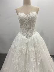 Lace Ball Gown Wedding Dress Strapless Sweetheart Corset Back Pleated