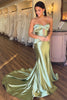 Mermaid Strapless Cut Out Satin Floor Length Sweep Train Prom Party Dress, Slit