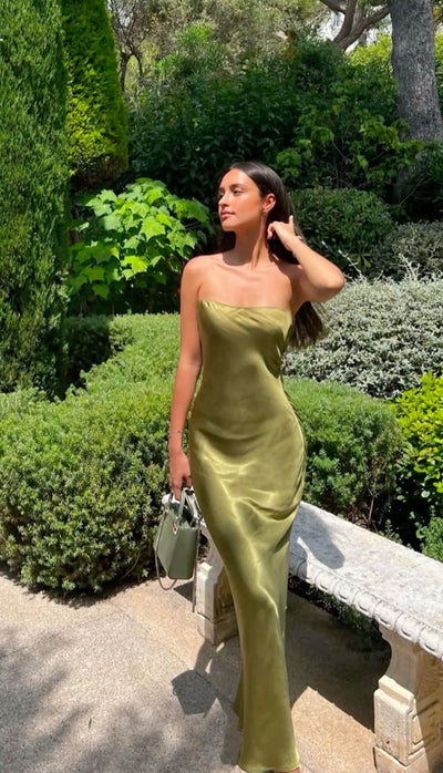 Strapless Liquid Satin Column Gown