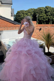 Stunning Spaghetti Straps Ruffles Tulle Long Prom Dress