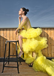 Sunshine Yellow Ruffle Couture Gown