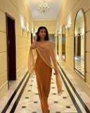 Terracotta Satin Slip Dress with Sheer Tulle Wrap